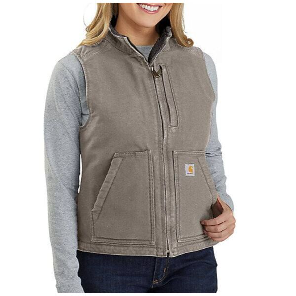 Carhartt Women's Loose Fit Washed Duck Sherpa Lined Mock Neck Vest Thumbnail